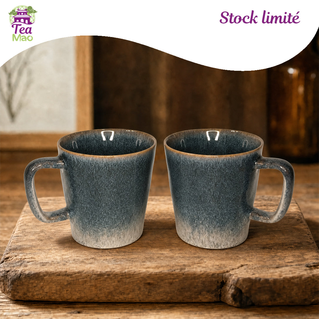 Mug bleu dégradé 400ml en céramique avec glaçage effet ondulation d'eau – compatible micro-ondes, TEA MAO