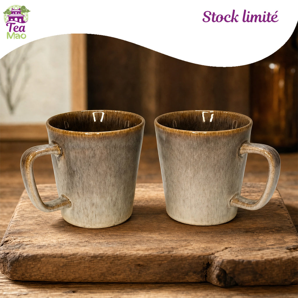 Mug gris dégradé 400ml en céramique avec glaçage effet ondulation d'eau – compatible micro-ondes, TEA MAO