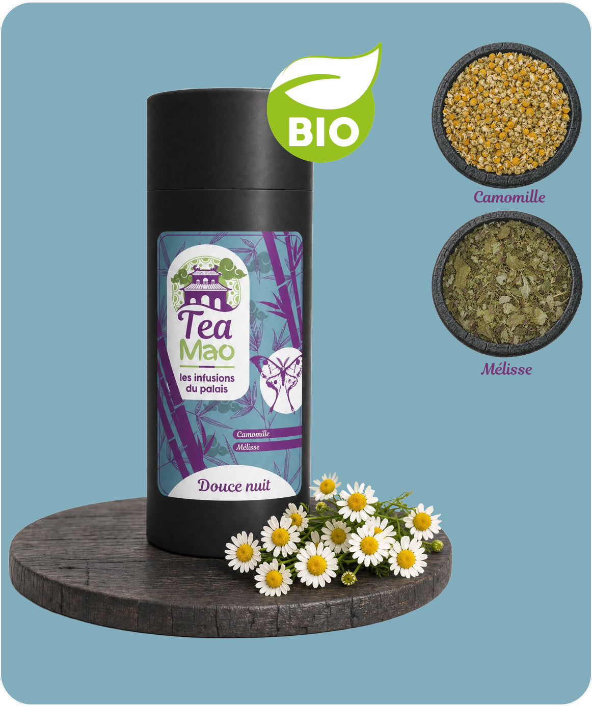 Infusion BIO Douce Nuit – mélange de plantes relaxantes pour le sommeil en vrac, TEA MAO