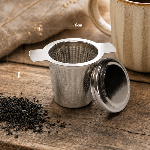 Infuseur en acier inoxydable pour mug avec couvercle et deux poignées – accessoire infusion en vrac, TEA MAO