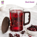 Mug infuseur 400ml en verre borosilicate avec infuseur inox et couvercle – accessoire infusion en vrac, TEA MAO