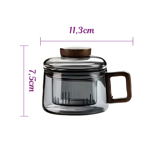 Tasse de bureau avec infuseur intégré 200ml en verre – accessoire infusion pratique pour le travail, TEA MAO