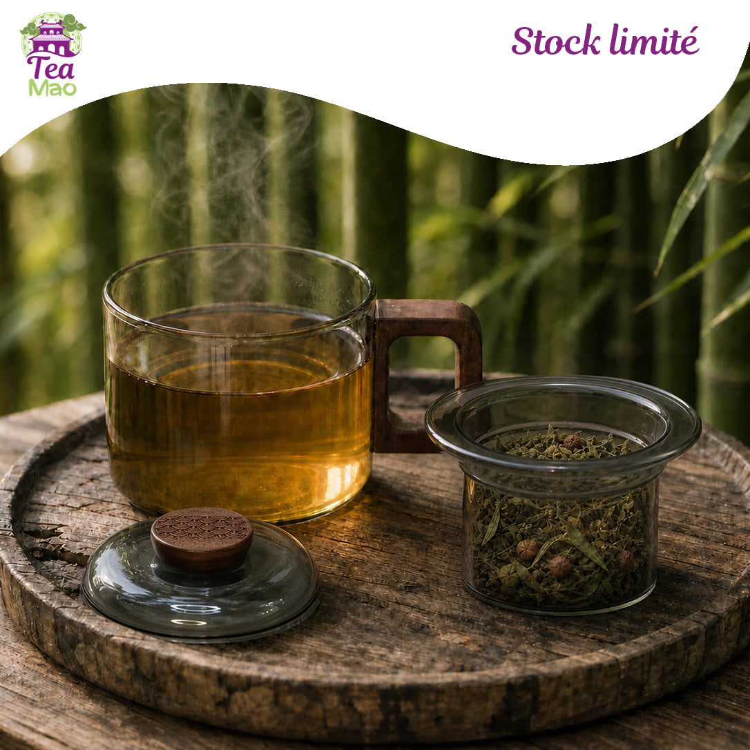 Tasse de bureau avec infuseur intégré 200ml en verre – accessoire infusion pratique pour le travail, TEA MAO