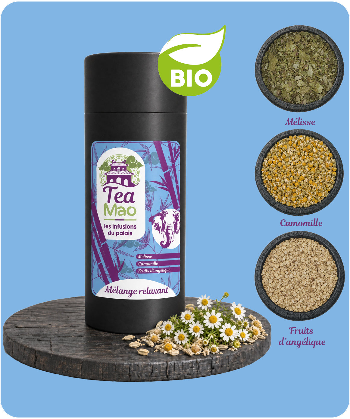 Infusion BIO Mélange Relaxant – plantes apaisantes pour la détente et la sérénité  TEA MAO