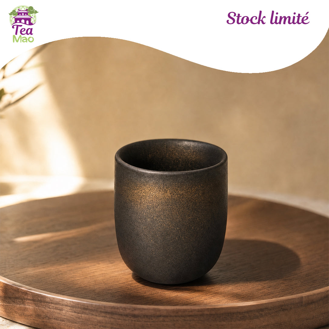 Tasse japonaise à infusion 128ml noir et or en céramique – style traditionnel japonais raffiné, TEA MAO