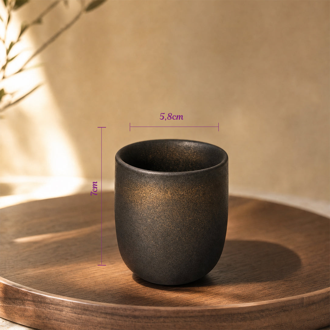 Tasse japonaise à infusion 128ml noir et or en céramique – style traditionnel japonais raffiné, TEA MAO