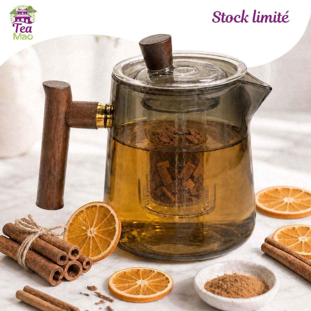 Tisanière fumée 550ml en verre teinté avec infuseur et couvercle – accessoire infusion élégant, TEA MAO